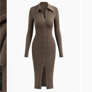 Elegant Brown Button-Up Midi Dress